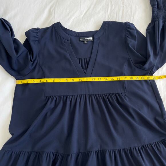 Tuckernuck Pomander Place Navy Poplin Kenzo Mini Tiered Dress, Size XL - Picture 8 of 11